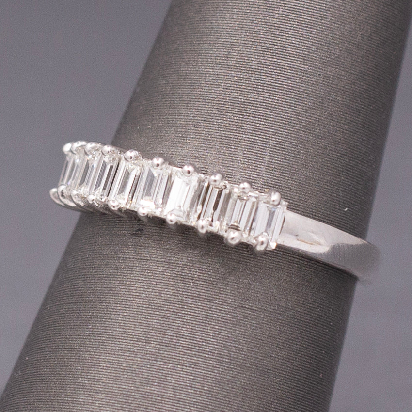 Sparkling Handcrafted Baguette Cut Diamond Stackable Band Ring in 14k White Gold