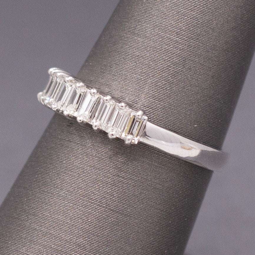 Sparkling Handcrafted Baguette Cut Diamond Stackable Band Ring in 14k White Gold