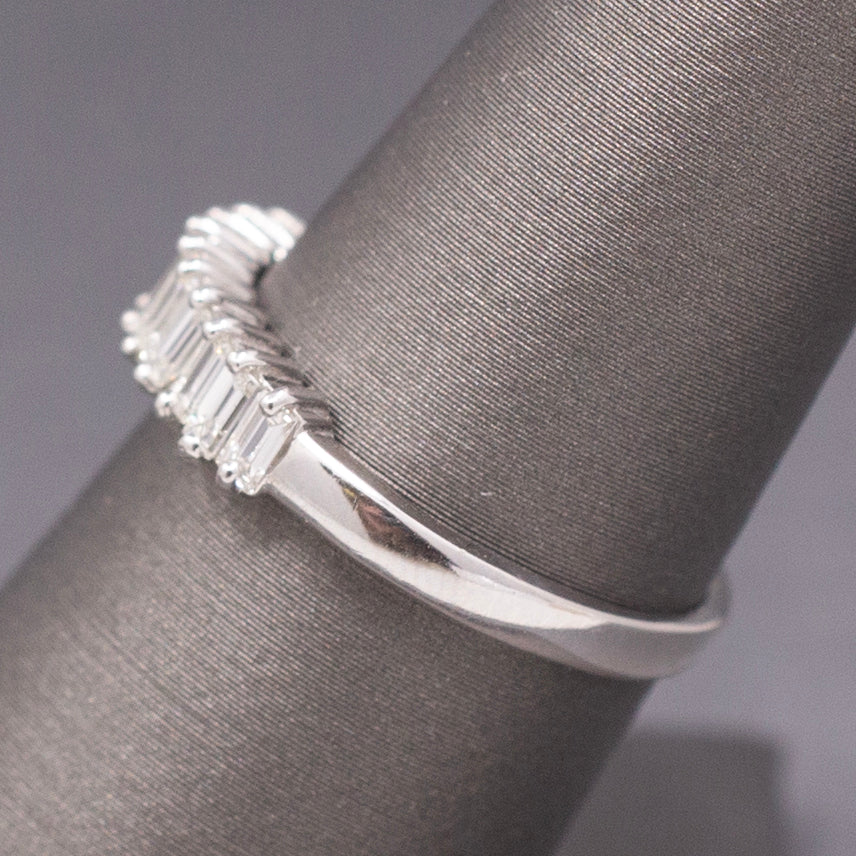Sparkling Handcrafted Baguette Cut Diamond Stackable Band Ring in 14k White Gold