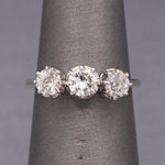 Art Deco Three Stone Old Mine Cut and Old European Cut Diamond Ring in Platinum