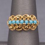 Vintage Turquoise Glass Curly Row Band Ring in 18k Yellow Gold