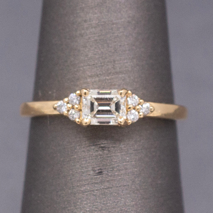 Handcrafted Delicate Dainty Petite Emerald Cut Diamond Ring in 14k Yellow Gold