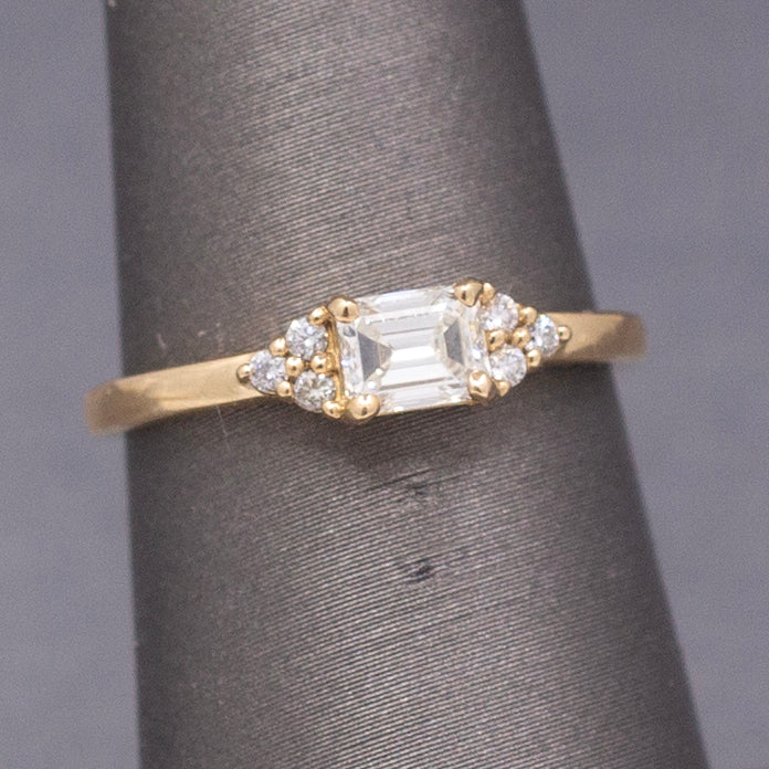   Handcrafted Delicate Dainty Petite Emerald Cut Diamond Ring in 14k Yellow Gold