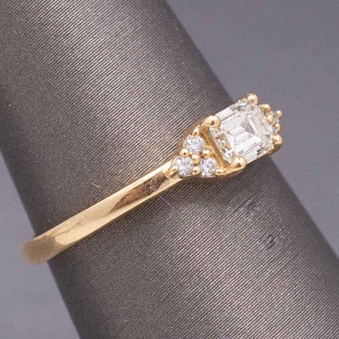 Handcrafted Delicate Dainty Petite Emerald Cut Diamond Ring in 14k Yellow Gold