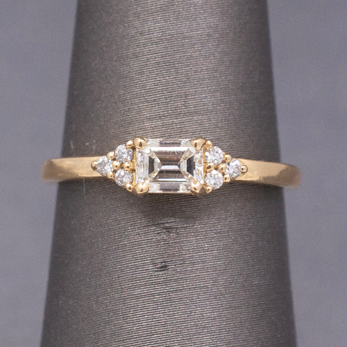 Handcrafted Delicate Dainty Petite Emerald Cut Diamond Ring in 14k Yellow Gold