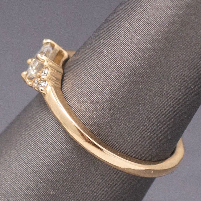 Handcrafted Delicate Dainty Petite Emerald Cut Diamond Ring in 14k Yellow Gold