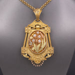 Antique Victorian Old Mine Cut Diamond Floral Etruscan Locket in 14k Yellow Gold