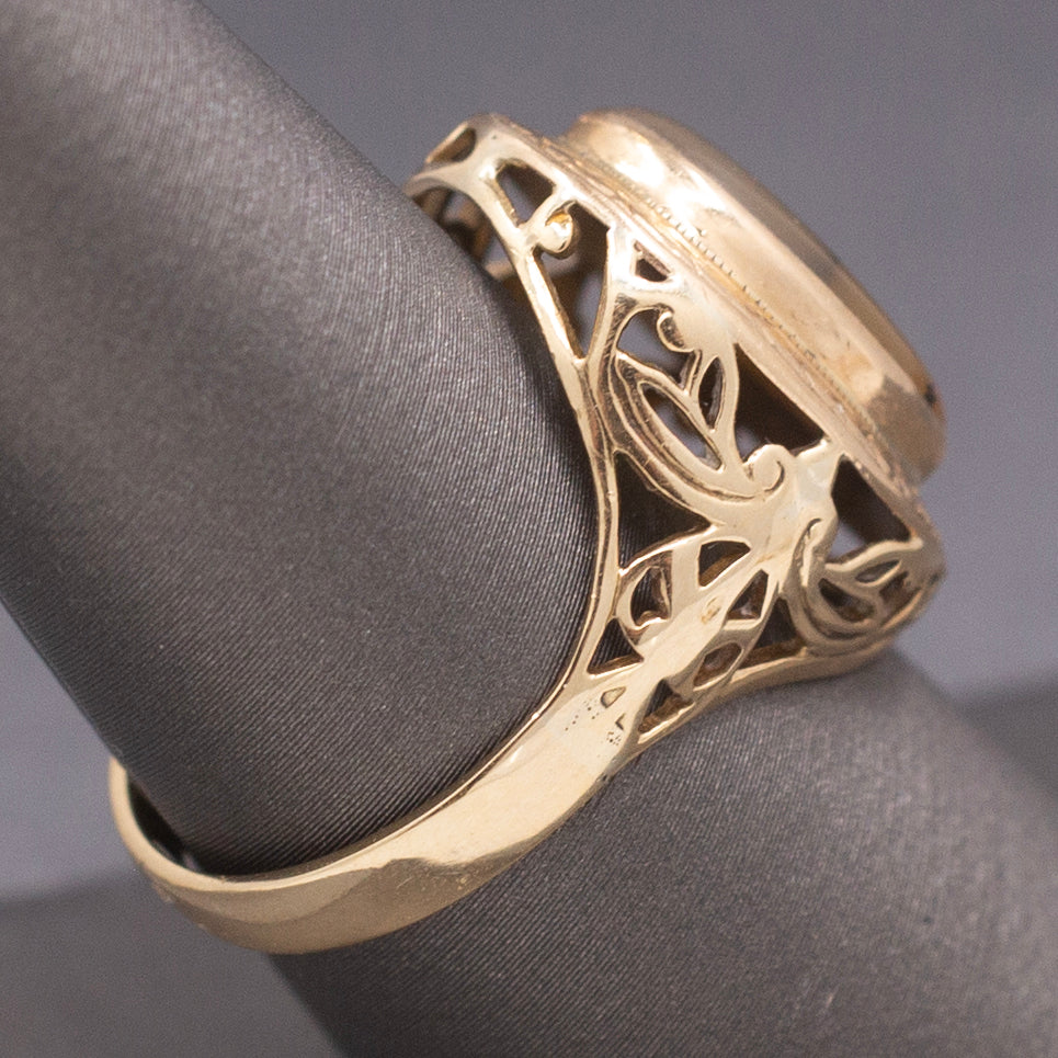 Vintage Dendritic Agate Eagle Bezel Set Statement Ring in 14k Yellow Gold