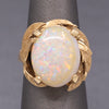 Mid-Century Opal Cocktail Ring with Leaf Design in 14k Yellow Gold