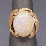 Mid-Century Opal Cocktail Ring with Leaf Design in 14k Yellow Gold