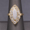 Antique Victorian Cat's Eye Moonstone and Old Mine Cut Diamond Navette Ring in 14k Yellow Gold