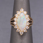 Fiery Australian Opal and Diamond Marquise Ring in 14k Yellow Gold