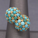 Vintage Italian Turquoise Moi et Toi Bombe Cocktail Ring in 18k Yellow Gold