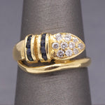 Vintage Diamond and Blue Sapphire Wrap Around Snake Ring in 18k Yellow Gold