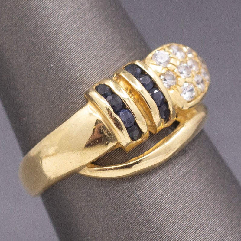 Vintage Diamond and Blue Sapphire Wrap Around Snake Ring in 18k Yellow Gold