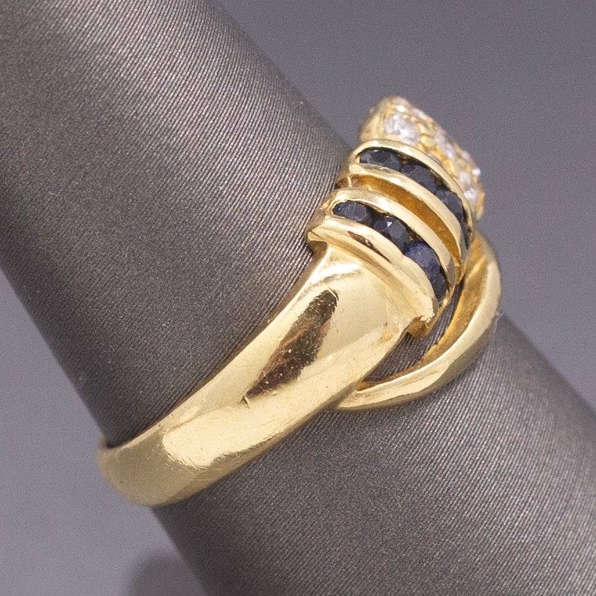 Vintage Diamond and Blue Sapphire Wrap Around Snake Ring in 18k Yellow Gold