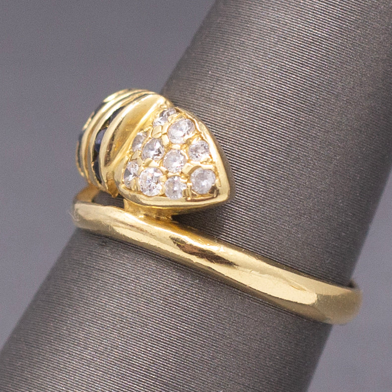 Vintage Diamond and Blue Sapphire Wrap Around Snake Ring in 18k Yellow Gold