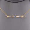 Antique Victorian Blue Yogo Sapphire and Pearl Bar Necklace in 14k Yellow Gold
