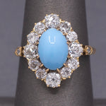 Impeccable Antique Victorian Persian Turquoise and Old Mine Cut Diamond Ring in 14k