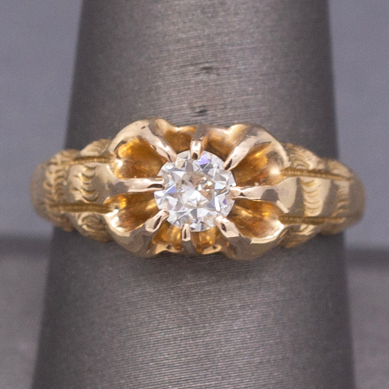 Antique Victorian Old European Cut Diamond Belcher Set Ring in 14k Yellow Gold