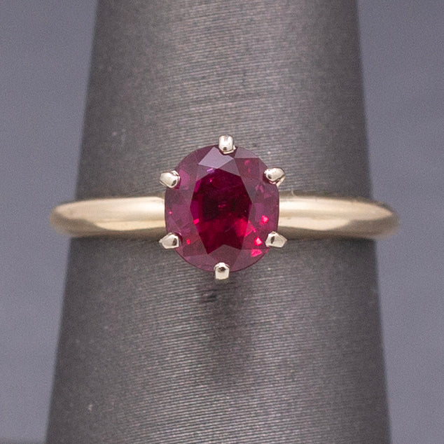 Rich Red Natural Ruby Solitaire Ring in 14k Yellow Gold