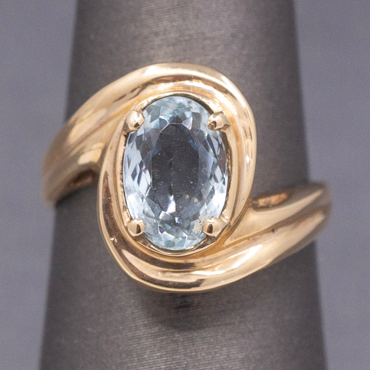 Vintage Aquamarine Bypass Swirl Ring in 14k Yellow Gold