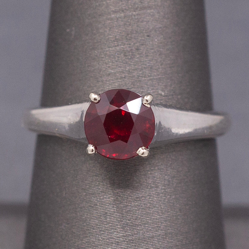 Classic Vintage Natural Deep Red Ruby Solitaire Ring in 14k White Gold