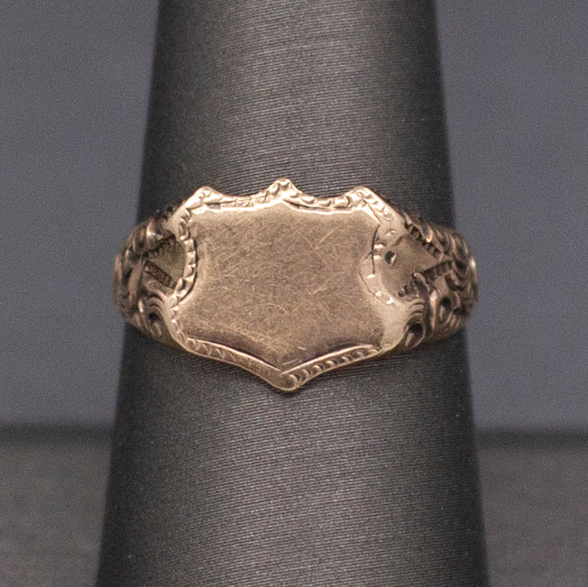 Wonderful Antique Victorian Shield Blank Signet Ring in 14k Gold