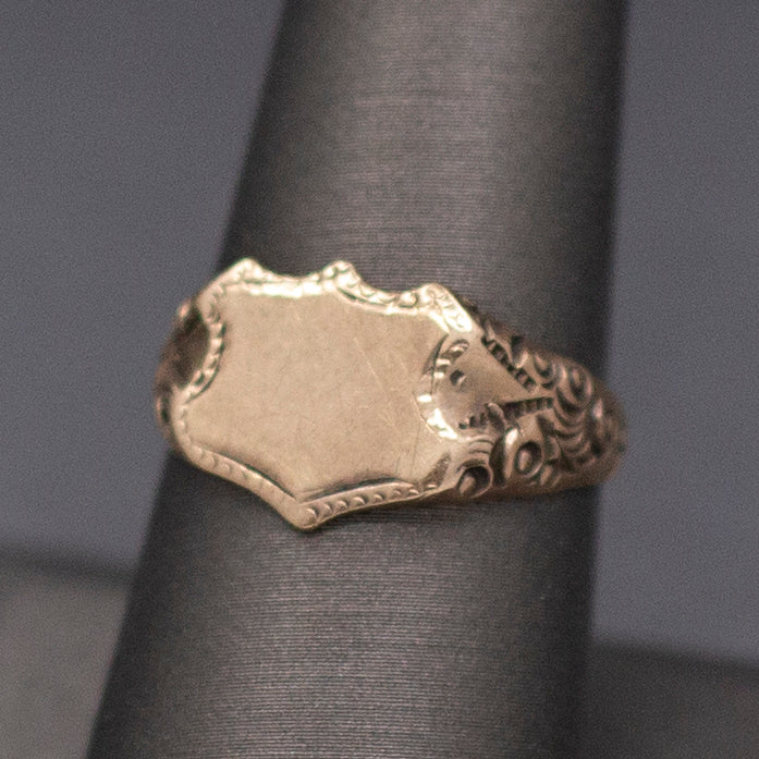Wonderful Antique Victorian Shield Blank Signet Ring in 14k Gold