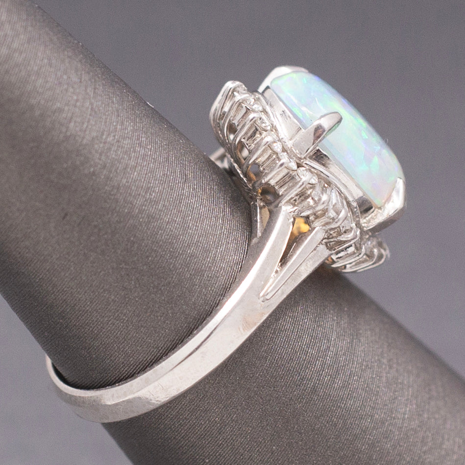 Stunning Australian Opal and Diamond Halo Ring in Platinum