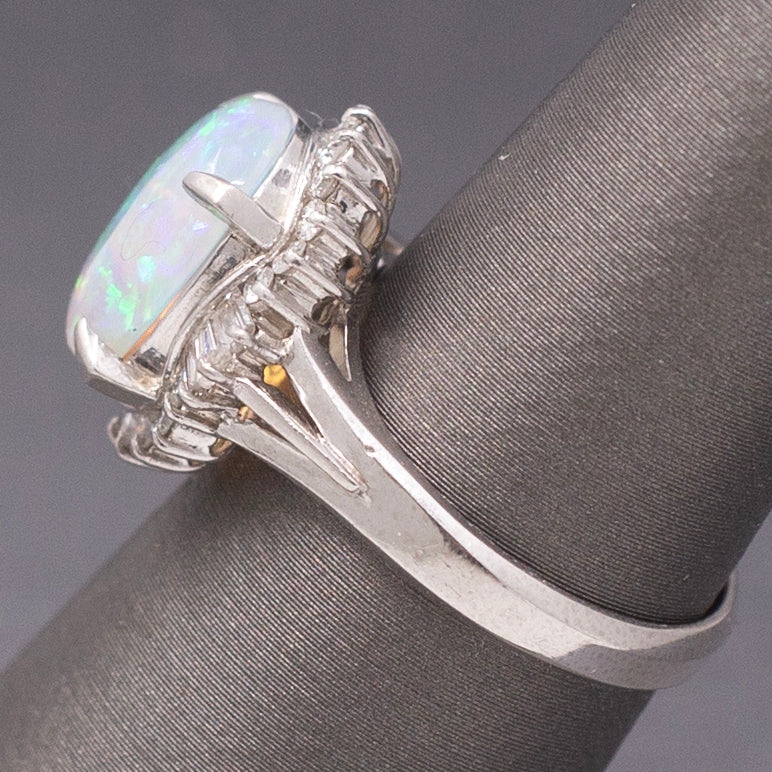 Stunning Australian Opal and Diamond Halo Ring in Platinum