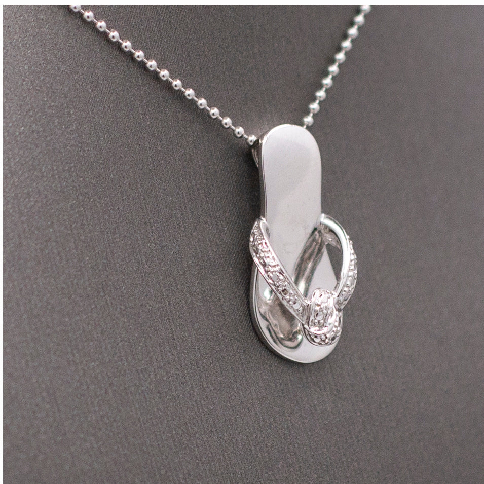 Classic Hawaiian Flip Flop Sandal Pendant Charm Necklace in 14k White Gold
