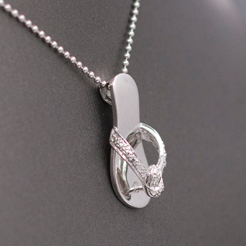Classic Hawaiian Flip Flop Sandal Pendant Charm Necklace in 14k White Gold