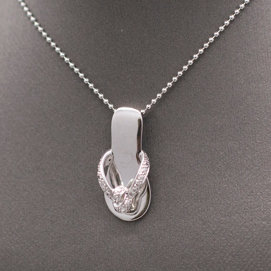 Classic Hawaiian Flip Flop Sandal Pendant Charm Necklace in 14k White Gold