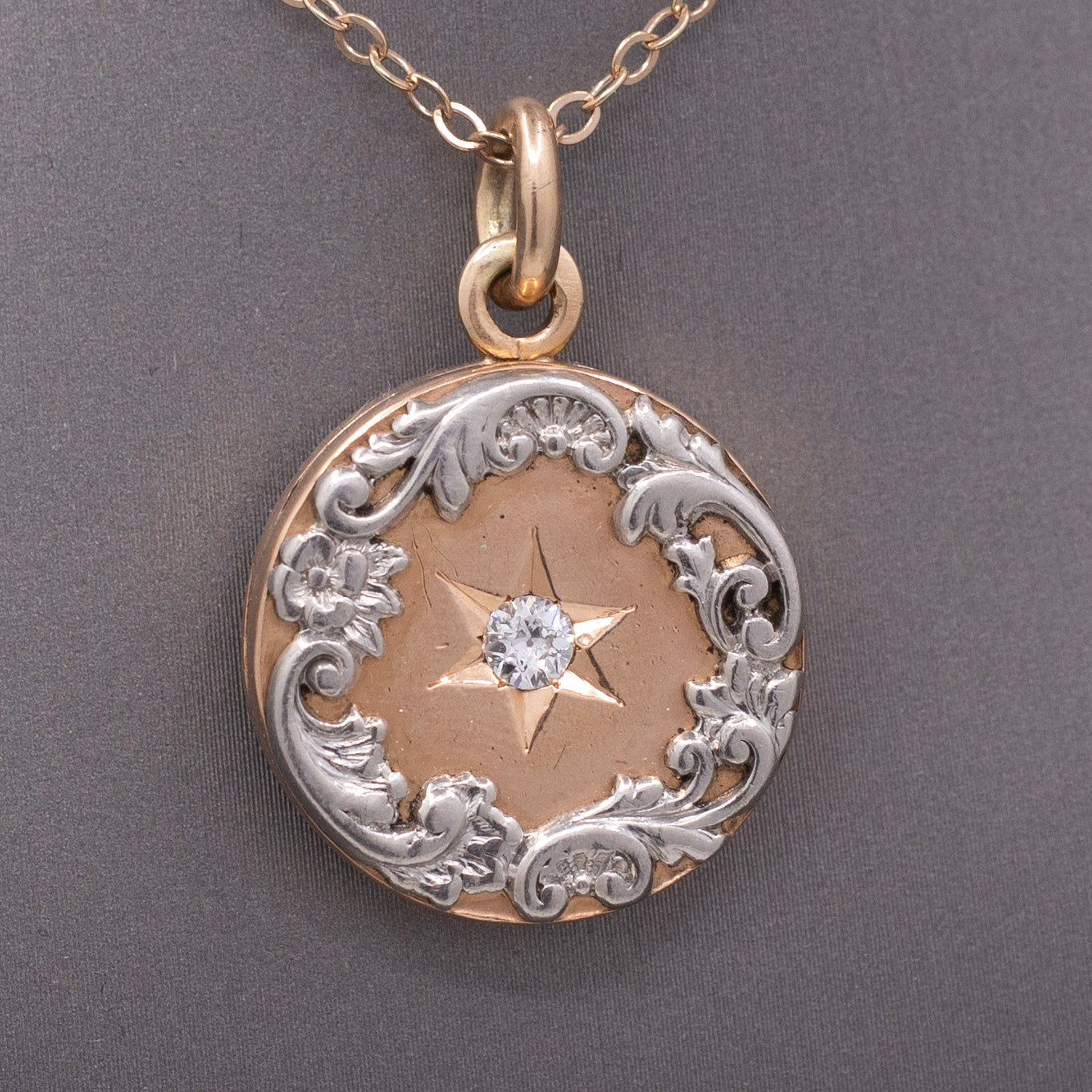 Stunning Victorian Old Mine Cut Diamond Locket in 14k Rose Gold and Platinum