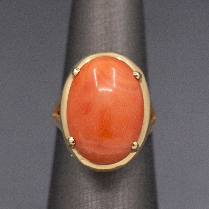 Tomato Bisque Natural Coral Statement Ring in 14k Yellow Gold