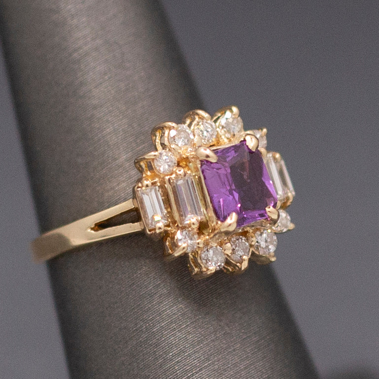 Stunning Pink Sapphire and Diamond Statement Ring in 14k Yellow Gold