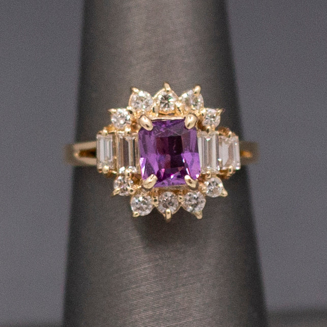 Stunning Pink Sapphire and Diamond Statement Ring in 14k Yellow Gold