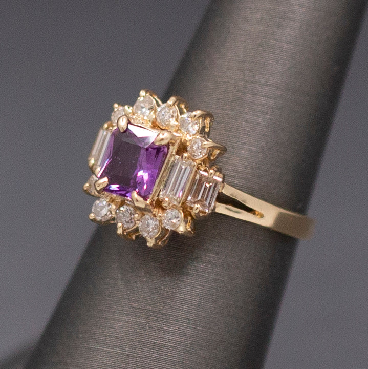 Stunning Pink Sapphire and Diamond Statement Ring in 14k Yellow Gold