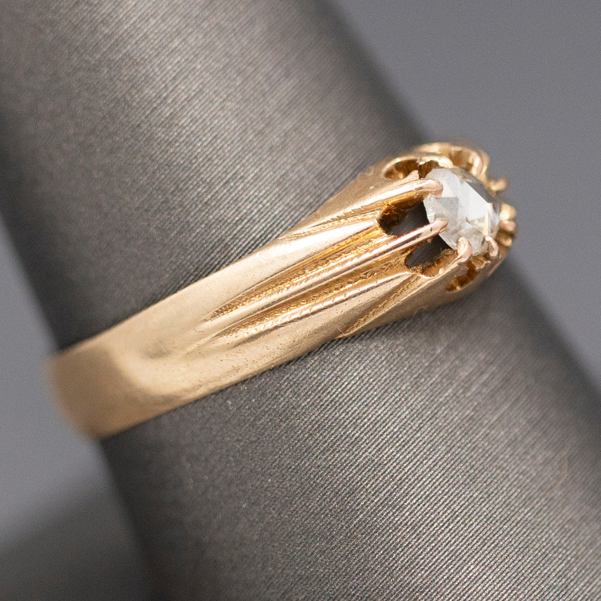 Antique Victorian Rose Cut Diamond Belcher Set Solitaire Engagement Ring in 14k Rose Gold