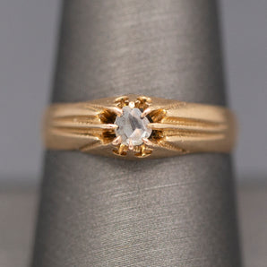 Antique Victorian Rose Cut Diamond Belcher Set Solitaire Engagement Ring in 14k Rose Gold