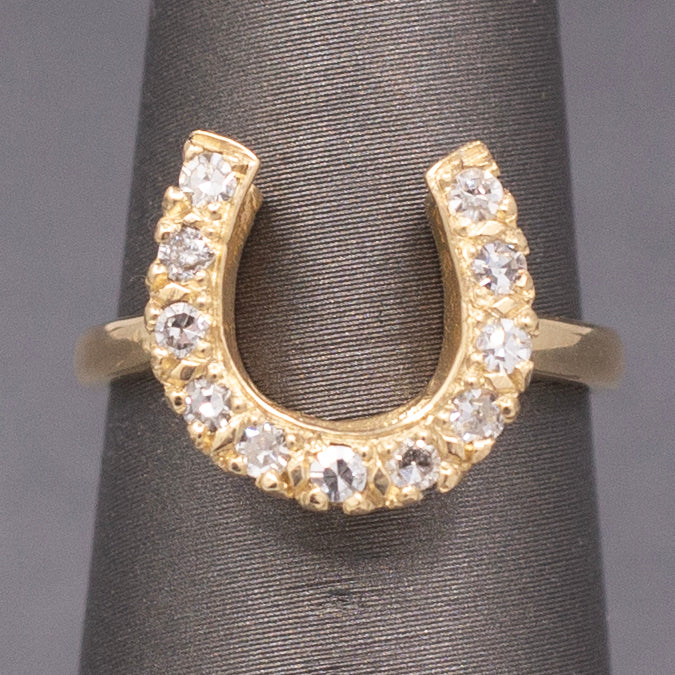 Lucky Vintage Natural Diamond Horseshoe Ring in 14k Yellow Gold