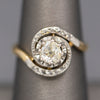 Art Nouveau Antique Old Mine Cut Bypass Engagement Ring in 18k Yellow Gold