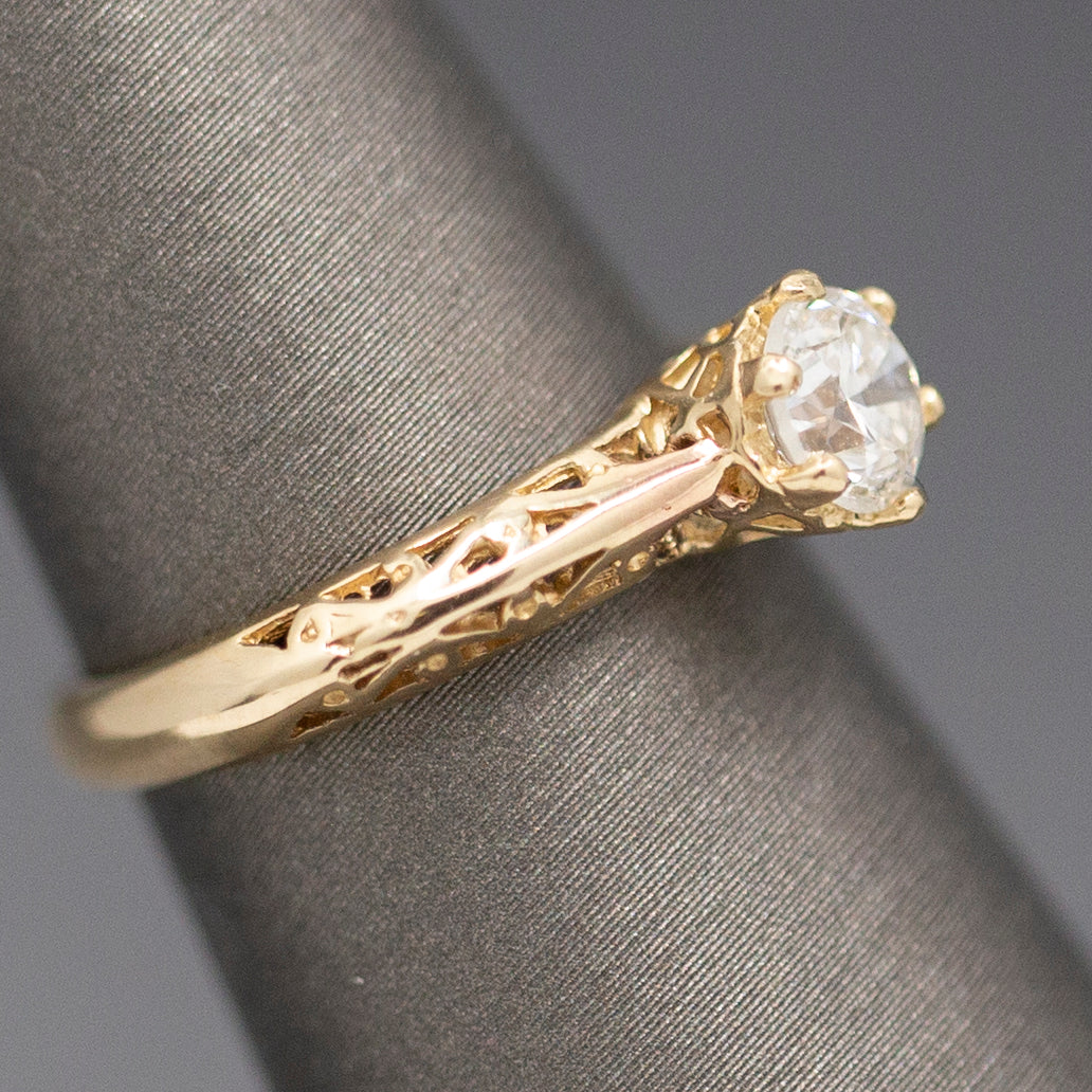 Sparkling Earth Mined Diamond Solitaire Pierced Crown Engagement Ring in 14k Yellow Gold