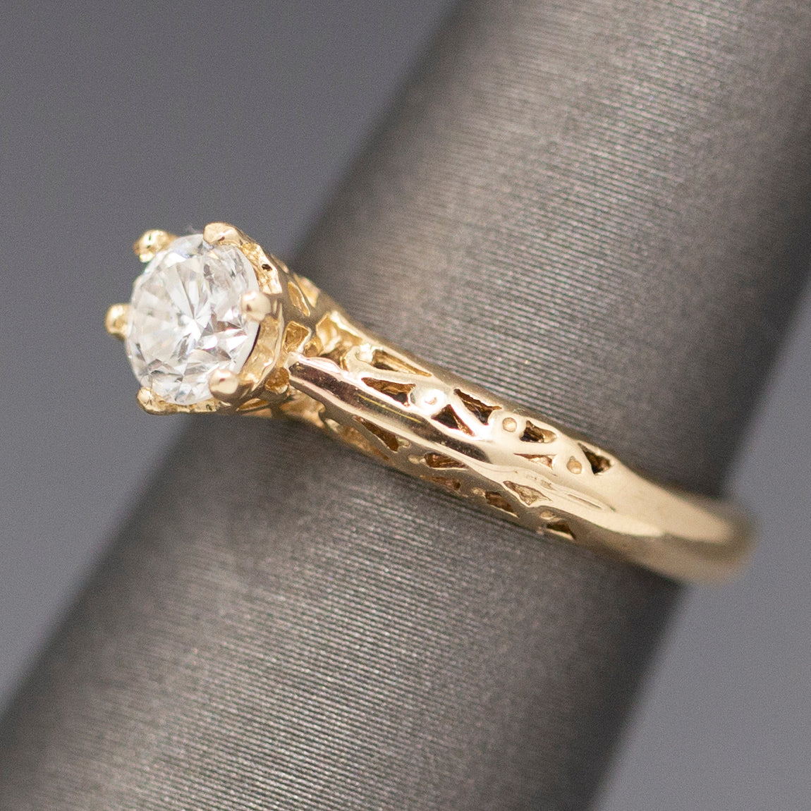 Sparkling Earth Mined Diamond Solitaire Pierced Crown Engagement Ring in 14k Yellow Gold