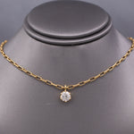 Sparkling Old European Cut Diamond Pendant on Paper Clip Chain in 14k Yellow Gold
