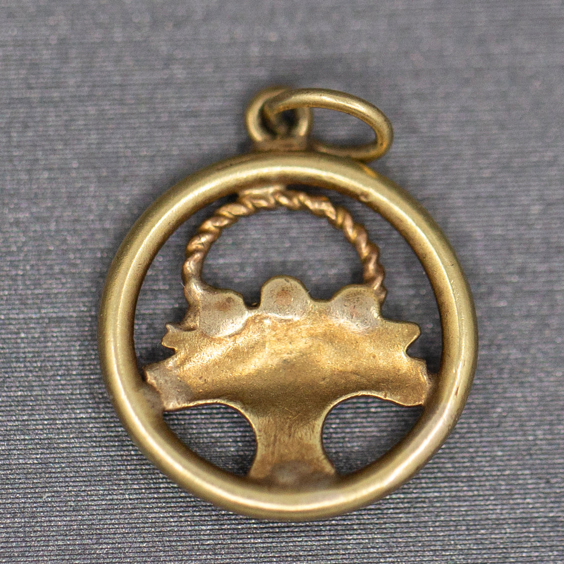 Enamel Flower Basket Charm Pendant in 14k Yellow Gold