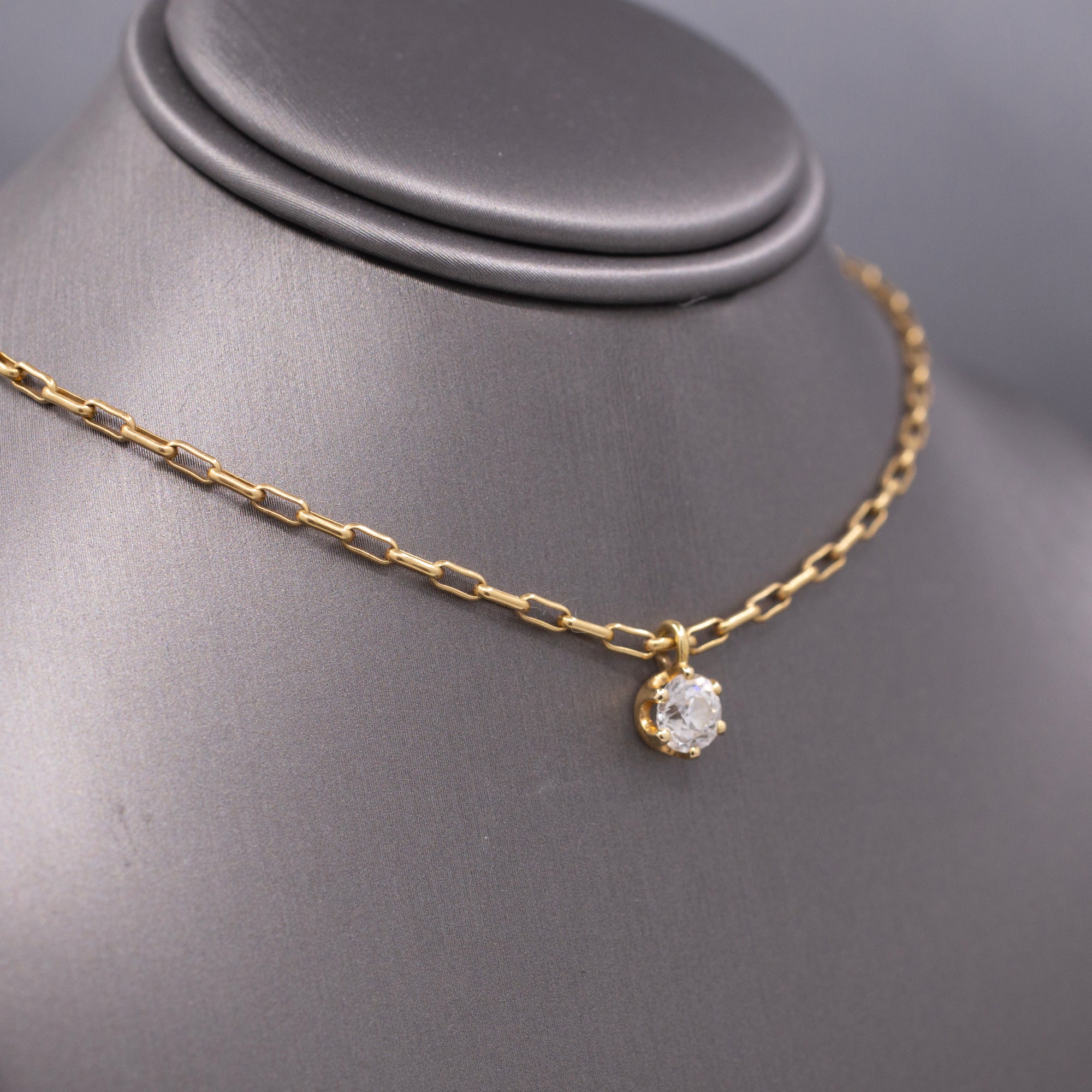 Sparkling Old European Cut Diamond Pendant on Paper Clip Chain in 14k Yellow Gold