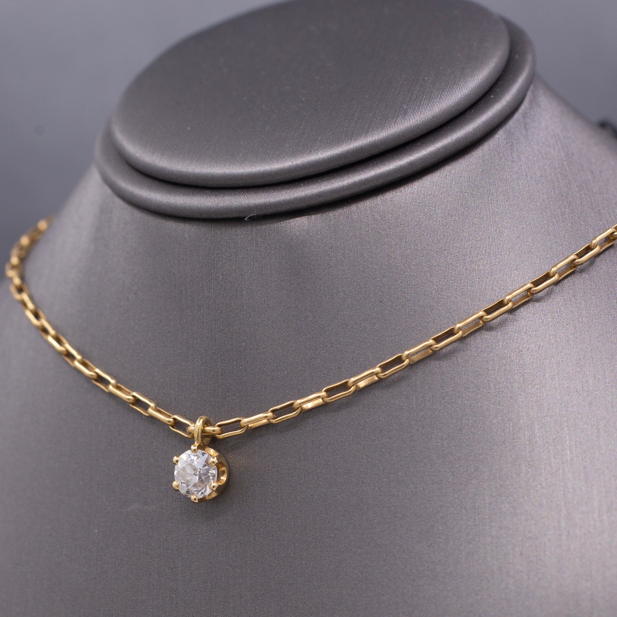 Sparkling Old European Cut Diamond Pendant on Paper Clip Chain in 14k Yellow Gold