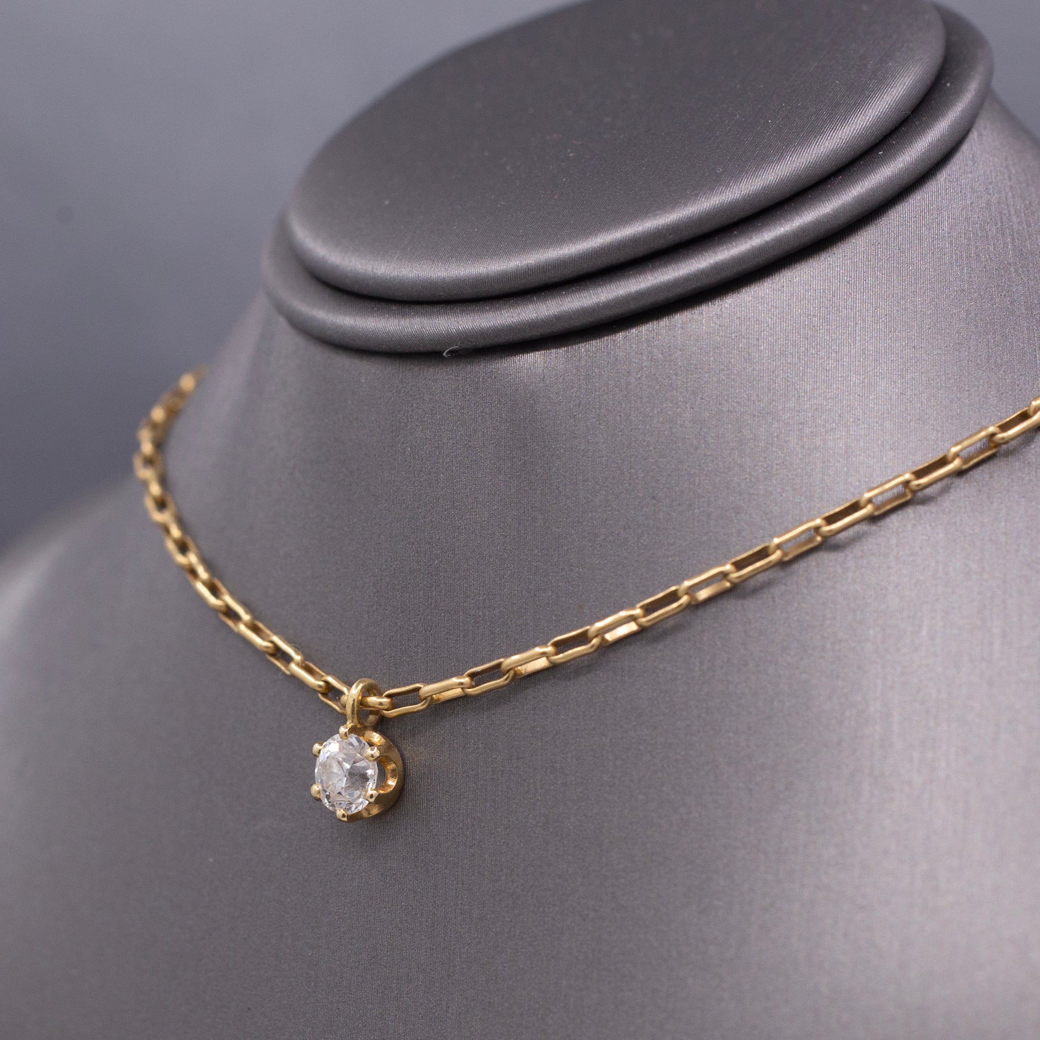 Sparkling Old European Cut Diamond Pendant on Paper Clip Chain in 14k Yellow Gold